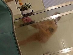 Mature mommy enjoys a hot shower with her lover