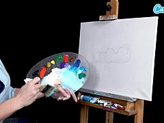 रयान कीली के आकर्षक बॉब रॉस कॉस्प्ले एक पेंटिंग लेसन के दौरान
