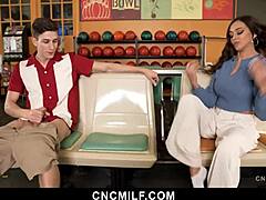 During a bowling game, boyfriend cheats on girlfriend with her mature stepmom - cncmilf