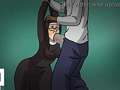 Mogen nunna hänger sig åt smutsigt prat och njuter av en svart kuk i anime Hentai-video