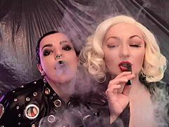 Six videos featuring two hours of lesbian fetish domination with kinky dirty talk and latex and PVC outfits starring mature amateur femdoms Arya Grander and Dredda Dark.