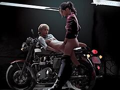 שתי בנות מזדיינות על אופנוע בתלת מימד אמיתי