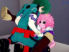 Mina Ashido와 Momo Yaoyorozu, Izuku Midoriya가 My Hero Academia hentai에서 격렬한 쓰리썸을 즐깁니다