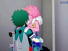 Η Mina Ashido και ο Momo Yaoyorozu ενώνουν τον Izuku Midoriya για ένα έντονο τρίο στο My Hero Academia hentai