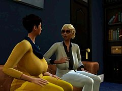 与 Sims 4 的兴奋的女学生进行跨种族三人行