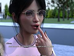 Virtual reality-spil: Se en barmfagre brunette give en blowjob offentligt